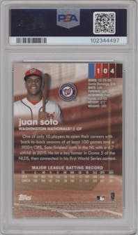Juan Soto from the 2020 Topps Stadium Club Chrome set graded by PSA and given an overall grade of 10.
