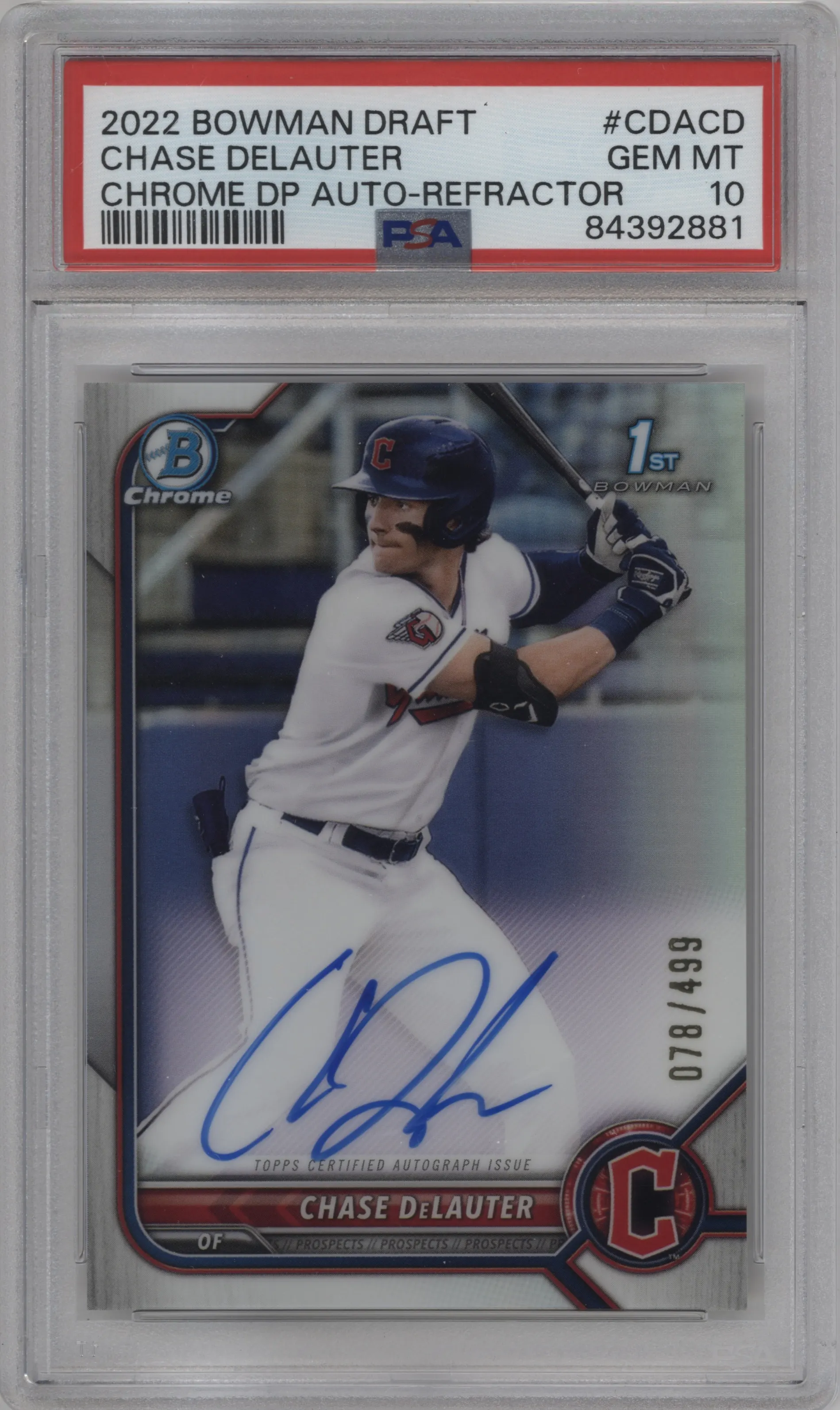 2022 Bowman Draft Chr.DP Auto Chase DeLauter Refractor PSA 10
