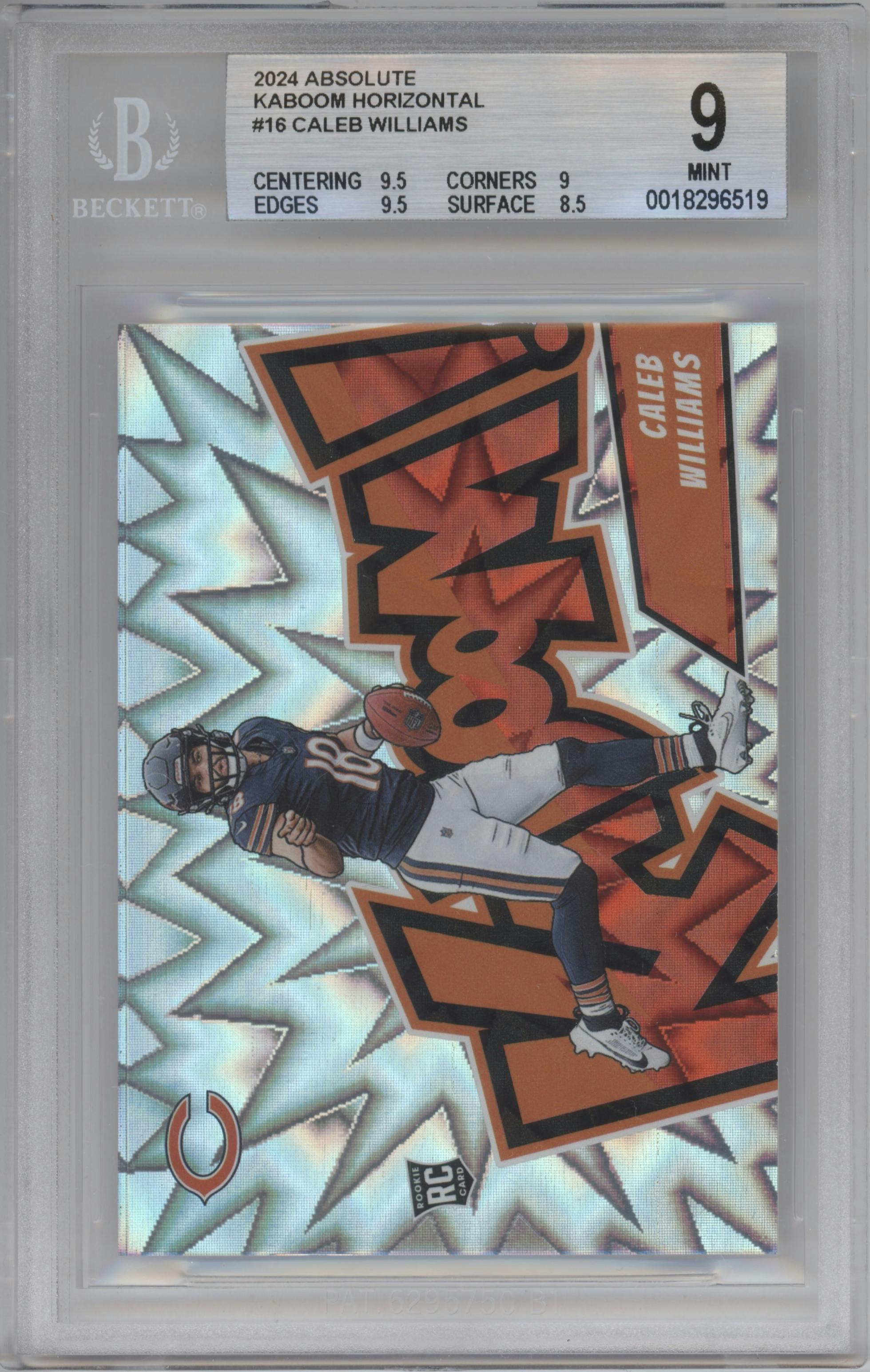 Caleb Williams  from the 2024 Panini Absolute set graded by Beckett and given an overall grade of 9.