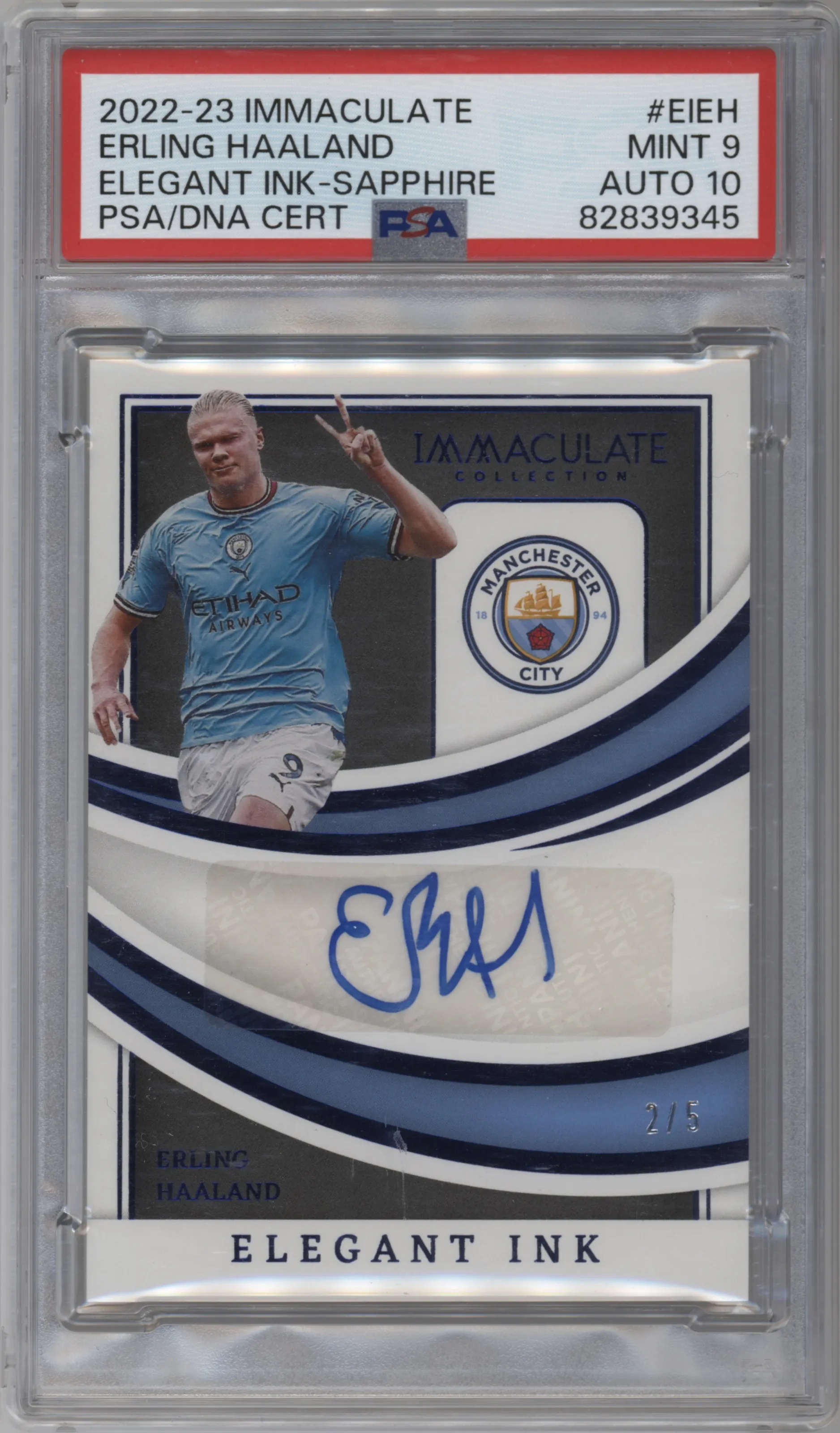 2022 Panini Immaculate Collection Elegant Ink Erling Haaland Sapphire #EI-EH PSA 9