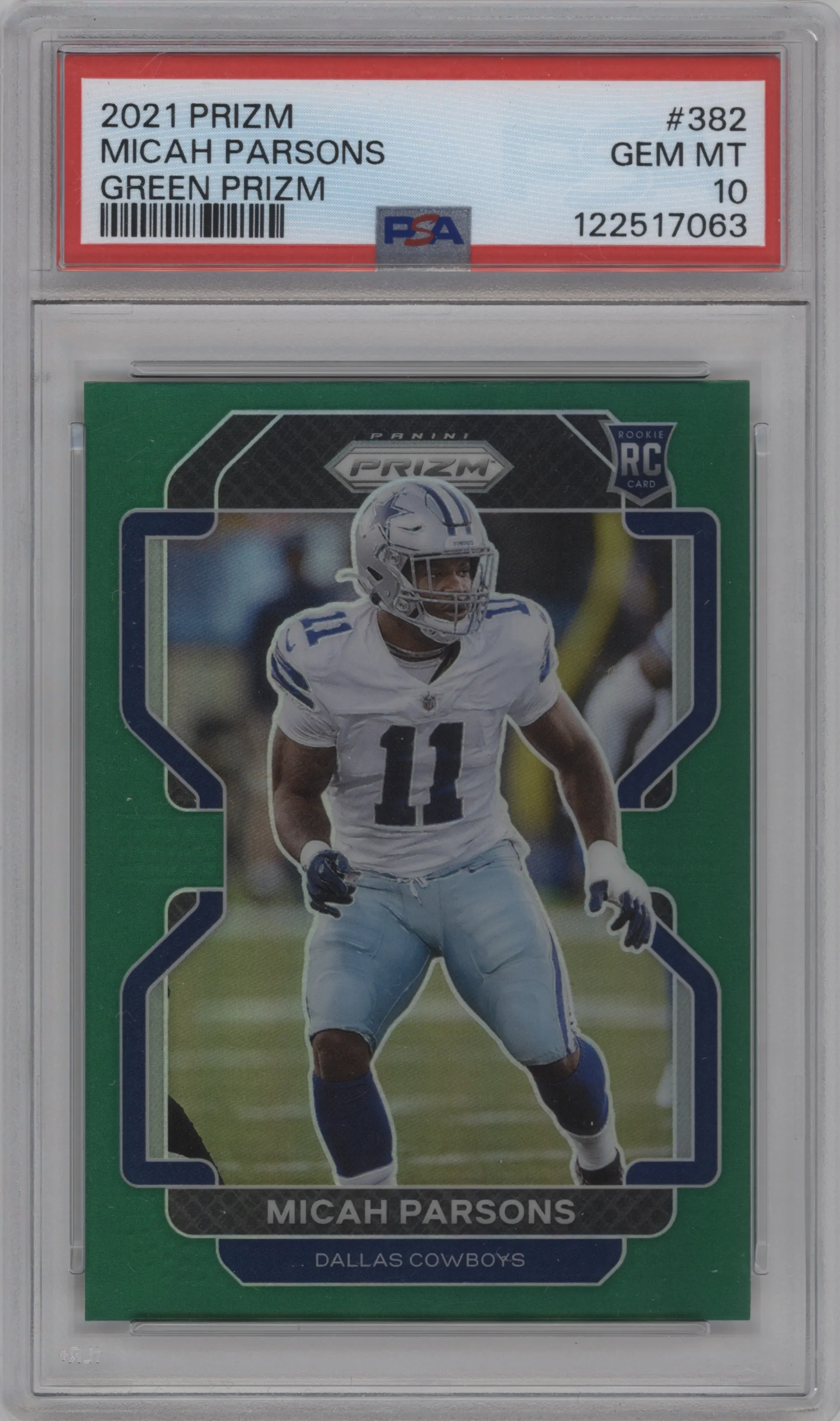 2021 Panini Prizm Micah Parsons Green Prizm #382 PSA 10
