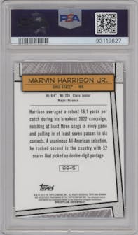 Marvin Harrison Jr. from the 2023 Bowman Chrome University set graded by PSA and given an overall grade of 10.