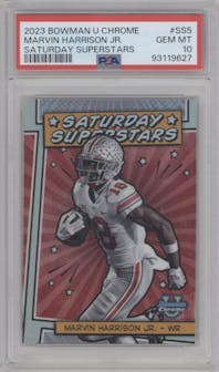 Marvin Harrison Jr. from the 2023 Bowman Chrome University set graded by PSA and given an overall grade of 10.