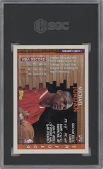 Michael Jordan from the 1996-97 Topps set graded by SGC and given an overall grade of 9.5.