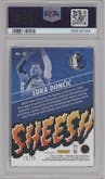 Luka Doncic from the 2023-24 Panini Hoops Premium Stock set featuring a Premium Blue parallel graded by PSA and given an overall grade of 10.