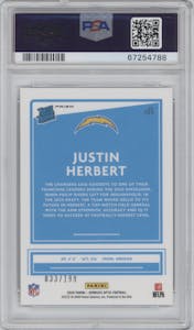 Justin Herbert from the 2020 Panini Donruss Optic set featuring a Wave parallel graded by PSA and given an overall grade of 10.