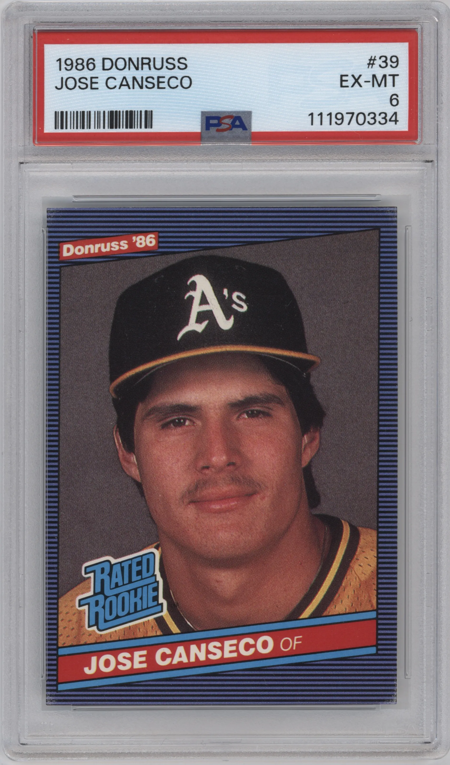 1986 Donruss Rated Rookie Jose Canseco #39 PSA 6