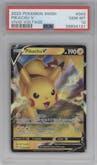 Pikachu V from the 2020 Pokemon SWSH set graded by PSA and given an overall grade of 10.