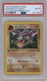 Aerodactyl from the 1999 Pokemon set featuring a Prerelease parallel graded by PSA and given an overall grade of 8.