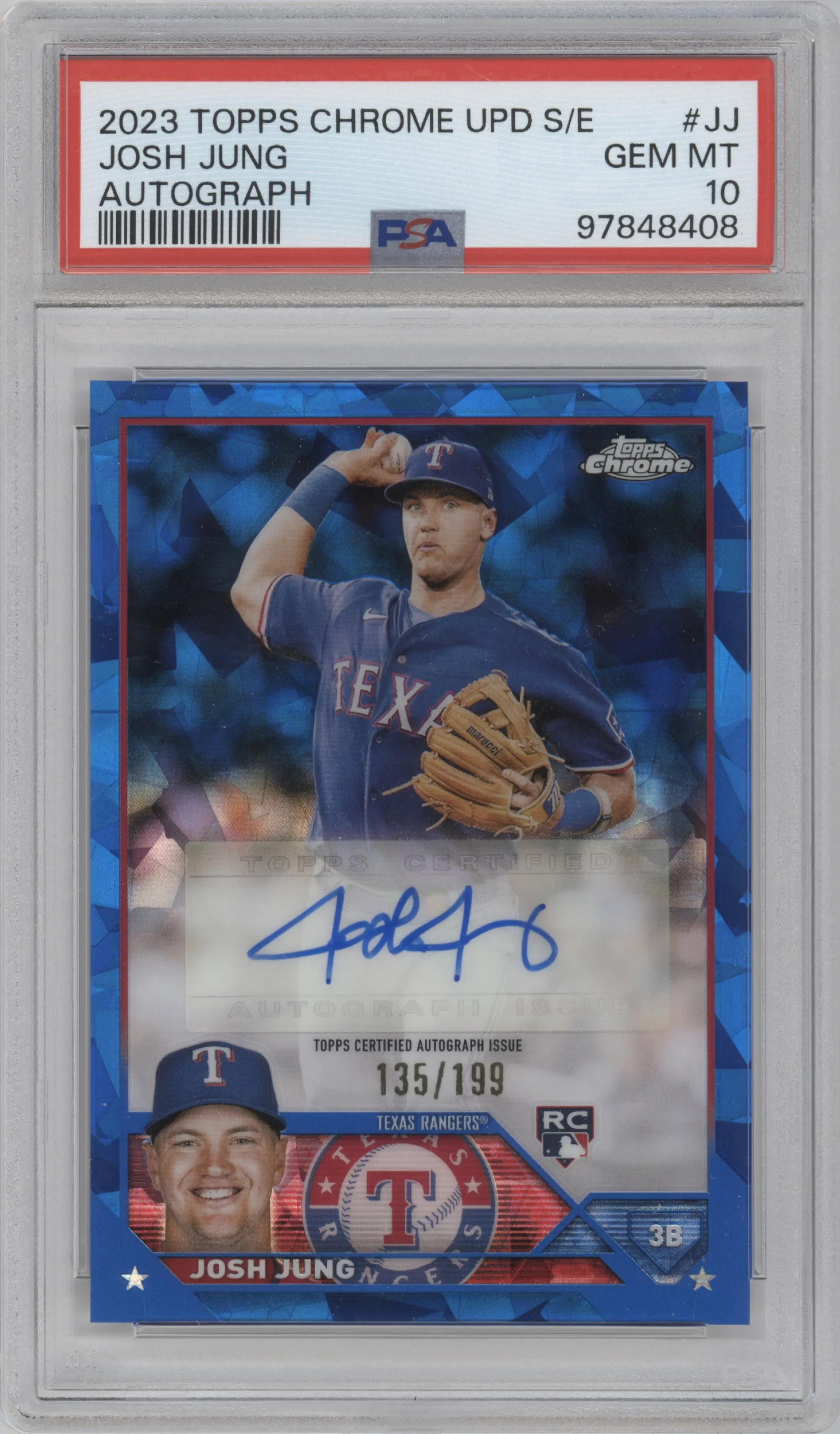 2023 Topps Chrome Update Series Sapphire Edition Auto Josh Jung #USA-JJ PSA 10