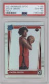 Jalen Green from the 2021-22 Panini Donruss Optic set featuring a Holo parallel graded by PSA and given an overall grade of 10.