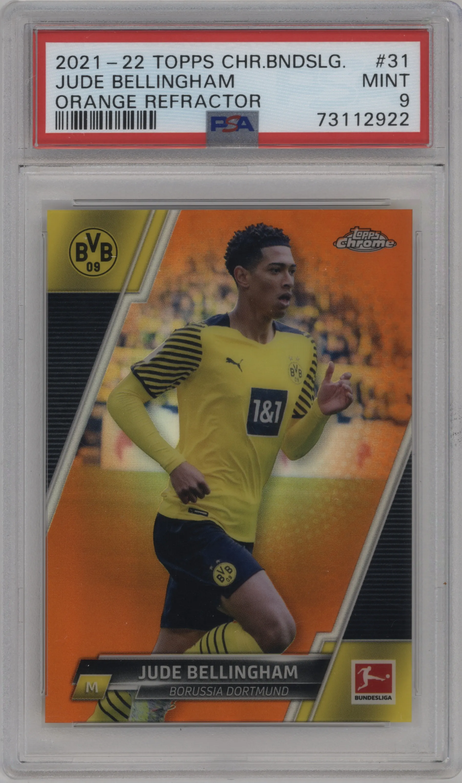 2021 Topps Chrome Bundesliga Jude Bellingham Orange Refractor #31 PSA 9