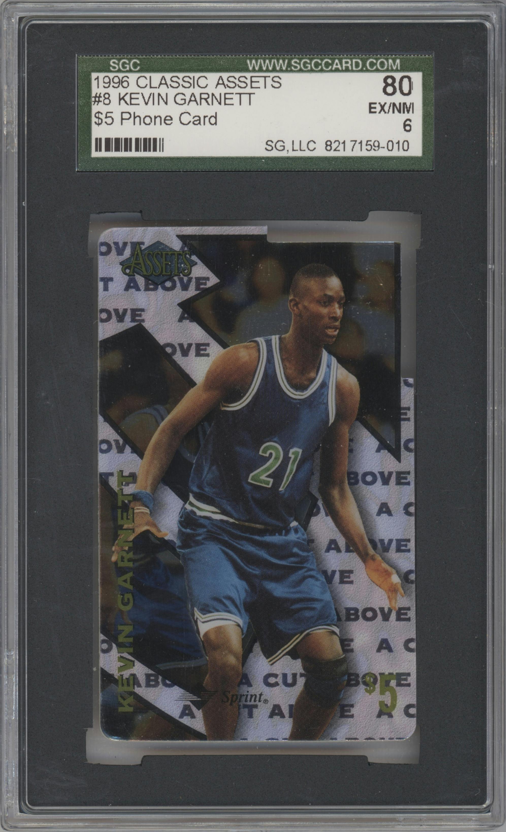 Kevin Garnett from the 1996 Classic Assets set graded by SGC and given an overall grade of 6.