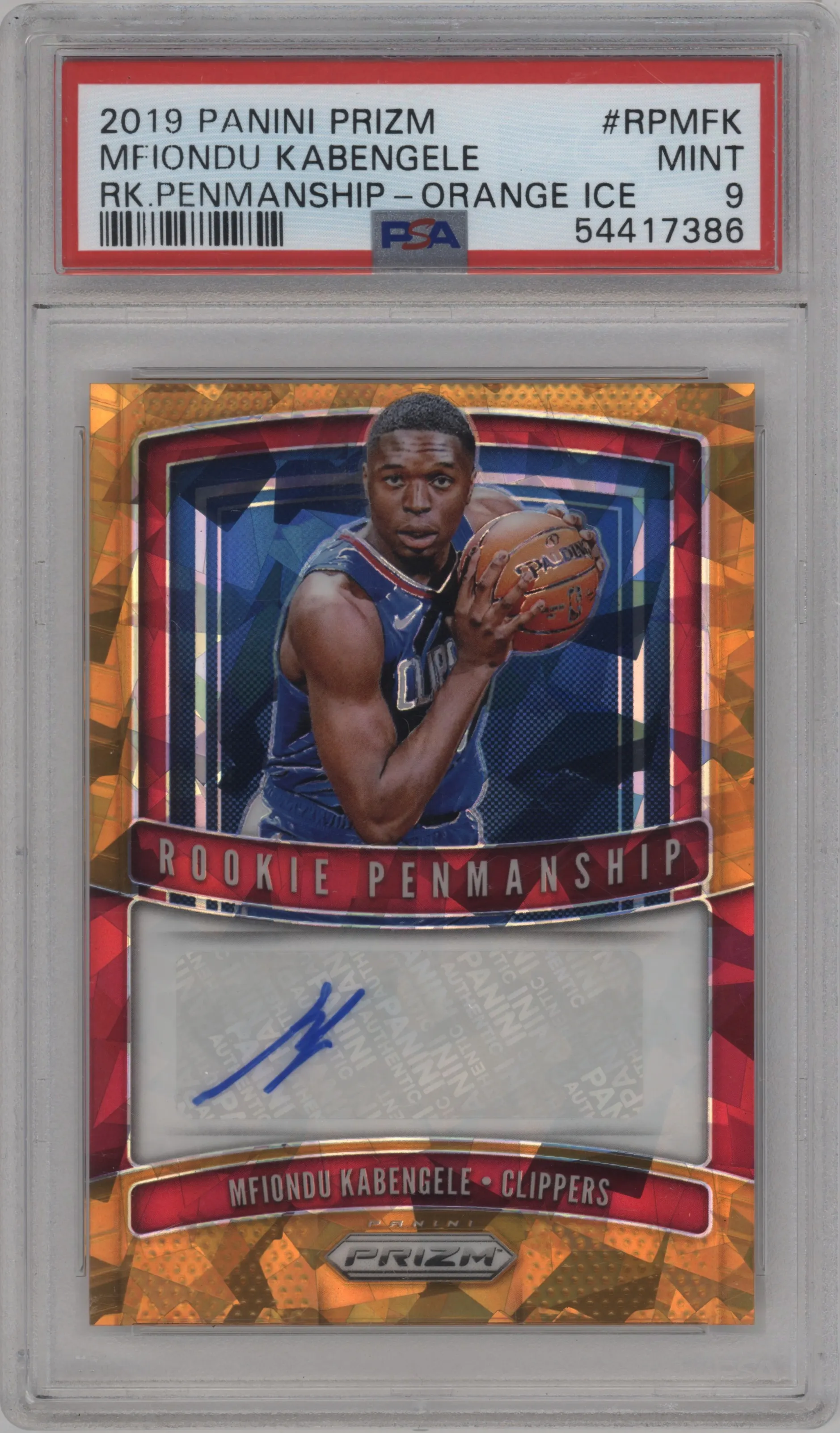 2019 Panini Prizm Rke.Pnmnshp. Mfiondu Kabengele Orange Ice Prizm PSA 9