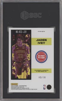 Jaden Ivey from the 2022-23 Panini Flux set featuring a Gold parallel graded by SGC and given an overall grade of 8.5.