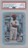 Jordan Walker from the 2020 Bowman Draft 1st Edition set featuring a Sky Blue Foil parallel graded by PSA and given an overall grade of 10.