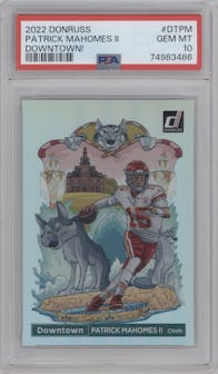 Patrick Mahomes II from the 2022 Panini Donruss set graded by PSA and given an overall grade of 10.