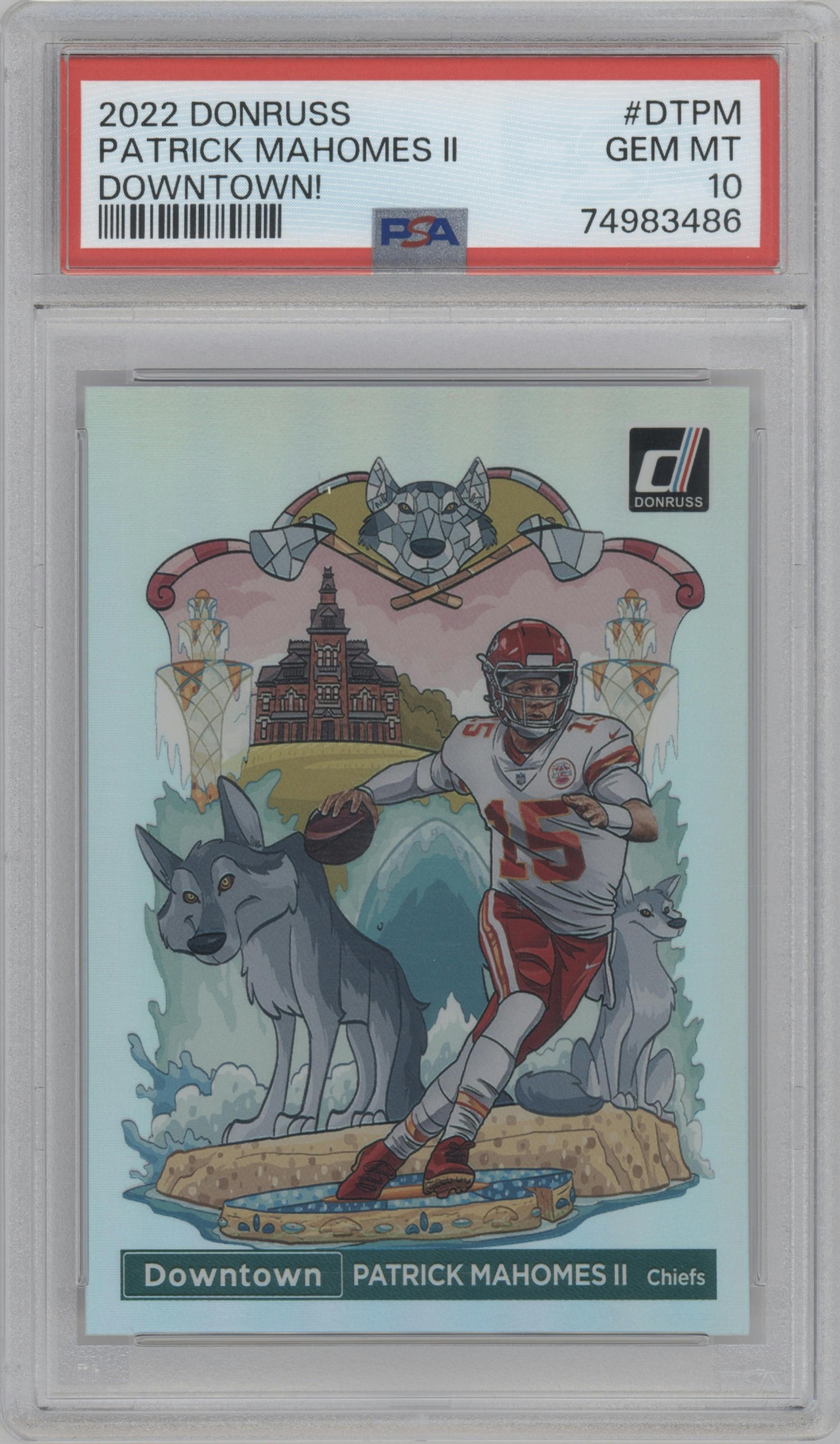 Patrick Mahomes II from the 2022 Panini Donruss set graded by PSA and given an overall grade of 10.