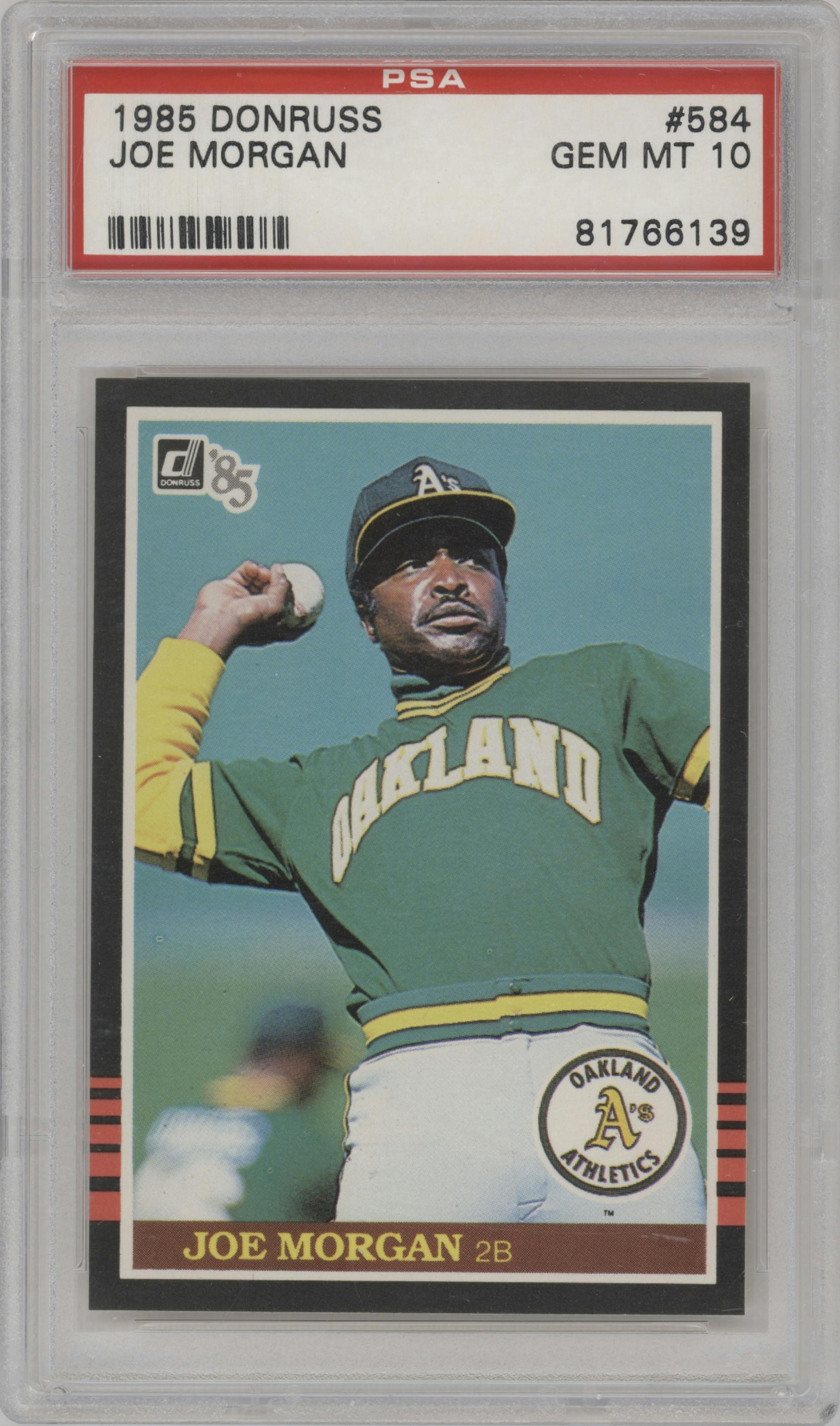 Joe Morgan from the 1985 Donruss set graded by PSA and given an overall grade of 10.