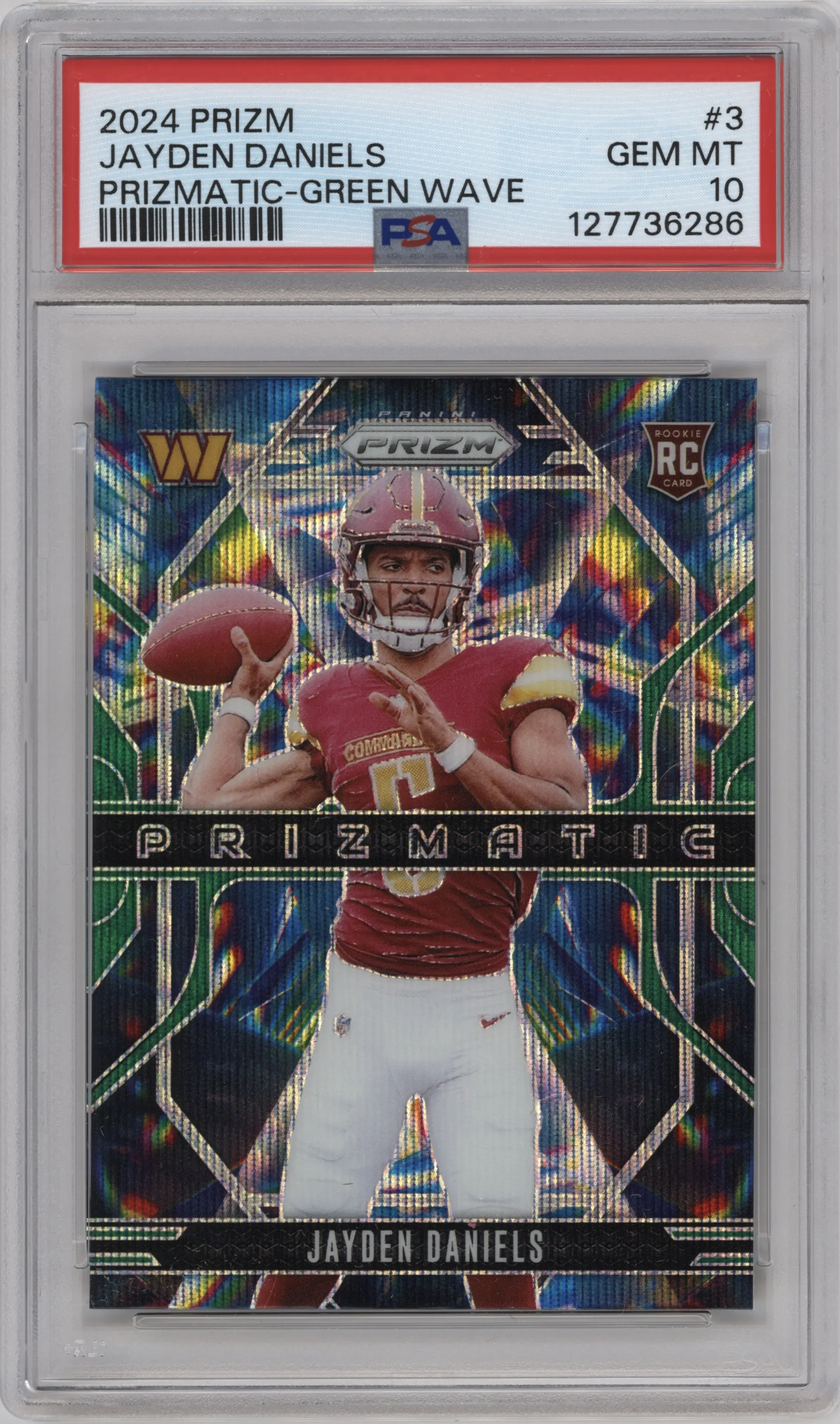2024 Panini Prizm Prizmatic Jayden Daniels Green Wave #3 PSA 10
