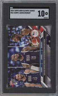 Stephen Curry/LeBron James/Kevin Durant from the 2024 Topps Now Olympics set graded by SGC and given an overall grade of 10.