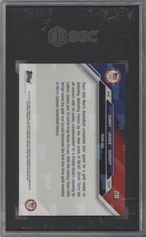 Stephen Curry/LeBron James/Kevin Durant from the 2024 Topps Now Olympics set graded by SGC and given an overall grade of 10.