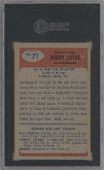 Bobby Layne from the 1955 Bowman set graded by SGC and given an overall grade of 5.5.
