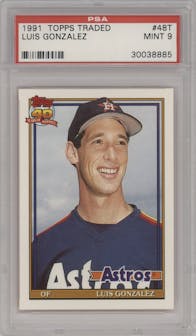 Luis Gonzalez from the 1991 Topps Traded set graded by PSA and given an overall grade of 9.