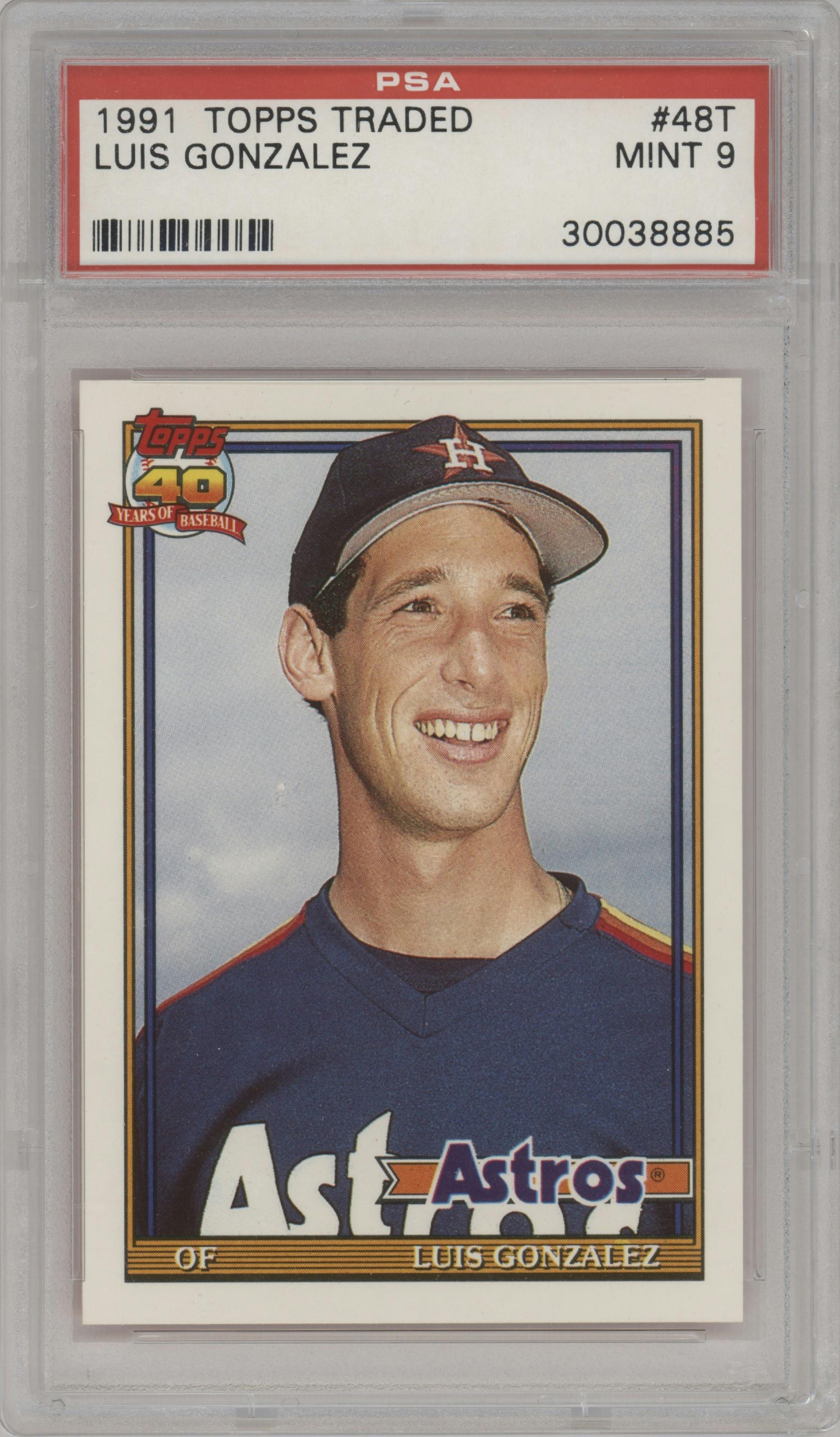 Luis Gonzalez from the 1991 Topps Traded set graded by PSA and given an overall grade of 9.