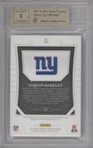 Saquon Barkley from the 2018 Panini National Treasures set featuring a Midnight parallel graded by Beckett and given an overall grade of 9.5.