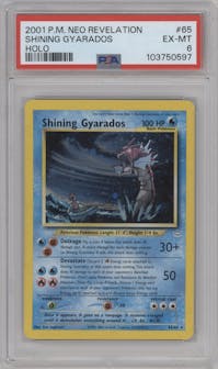 Shining Gyarados from the 2001 Pokemon Neo Genesis set graded by PSA and given an overall grade of 6.
