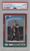 Michael Penix Jr.  from the 2024 Donruss set featuring a Red and Green parallel graded by PSA and given an overall grade of 10.