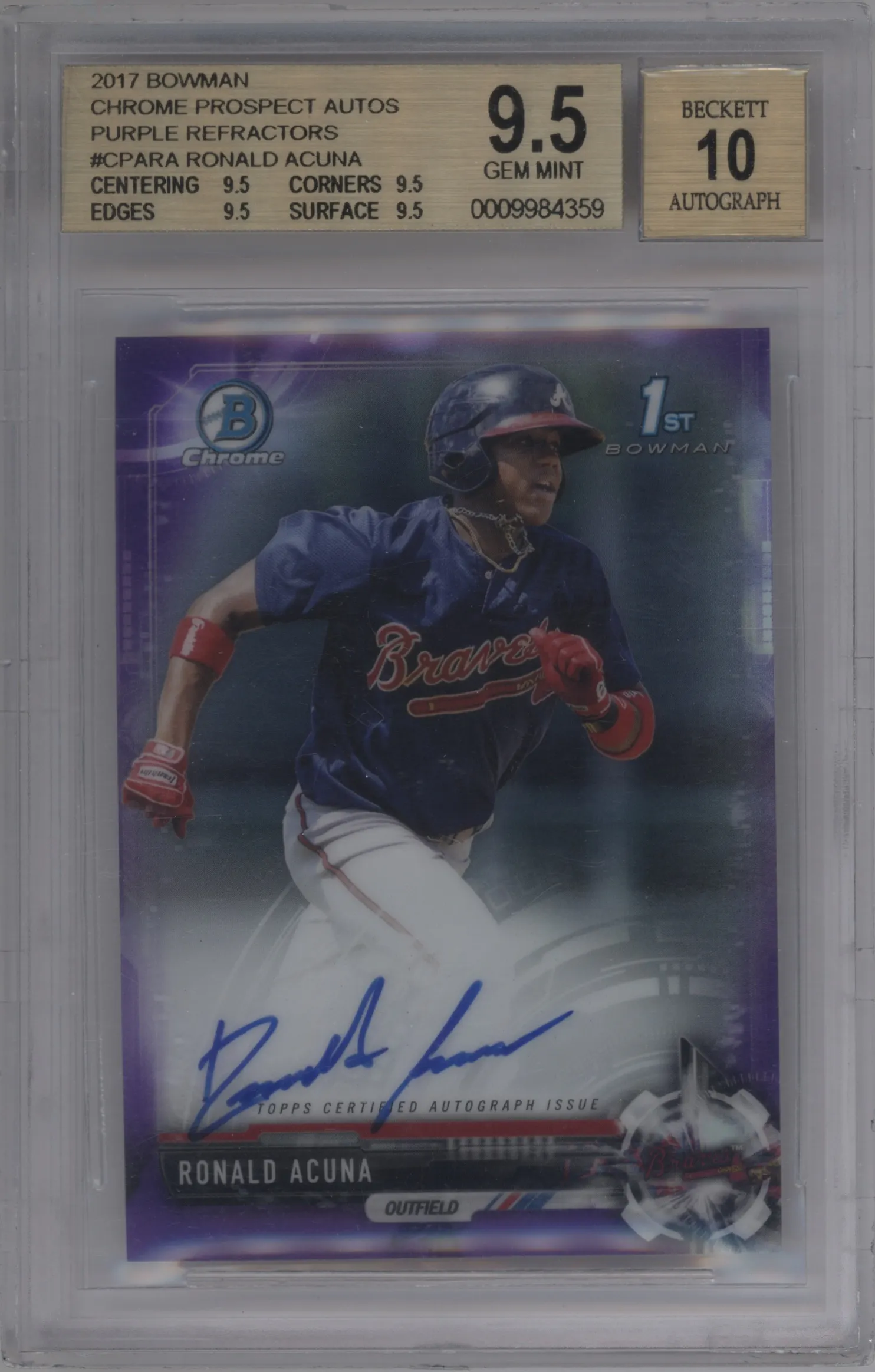2017 Bowman Chr.Pros.Auto Ronald Acuna Purple Refractor #CPA-RA BGS 9.5
