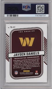 Jayden Daniels from the 2024 Donruss set graded by PSA and given an overall grade of 10.