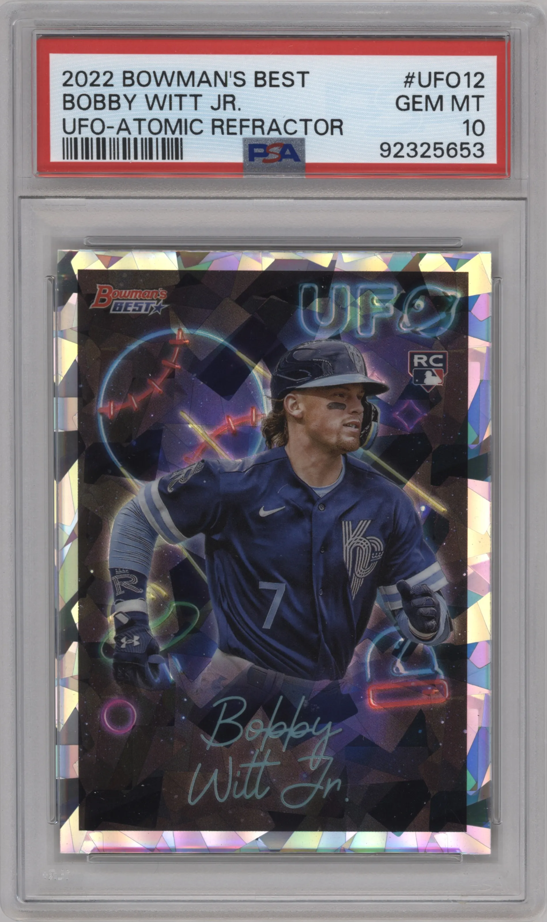 2022 Bowman’s Best UFO Bobby Witt Jr. Atomic Refractor #UFO-12 PSA 10