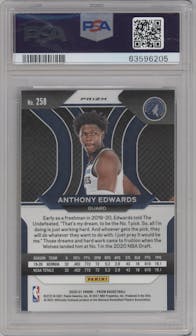 Anthony Edwards from the 2020-21 Panini Prizm set featuring a Choice Blue/Yellow/Green parallel graded by PSA and given an overall grade of 10.
