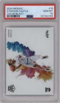 Stephon Castle from the 2024-25 Panini Mosaic set graded by PSA and given an overall grade of 10.