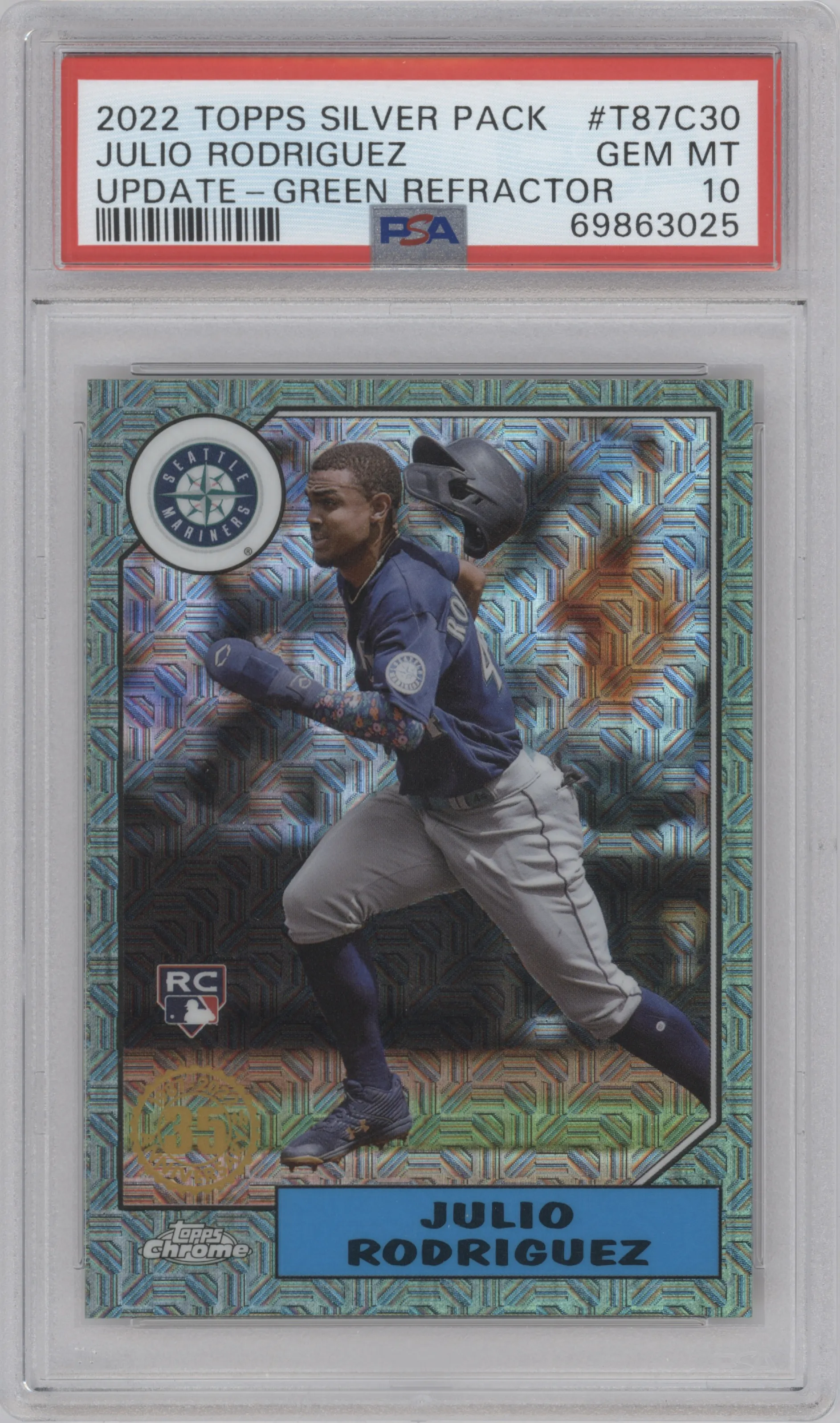 2022 Topps Silver Pack 1987 Topps Julio Rodriguez Green PSA 10