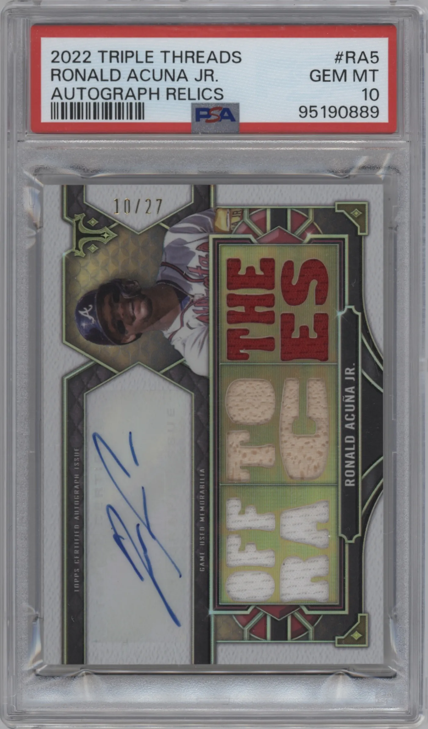 2022 Topps Triple Threads Relic Auto Ronald Acuna Jr. #TTAR-RA5 PSA 10