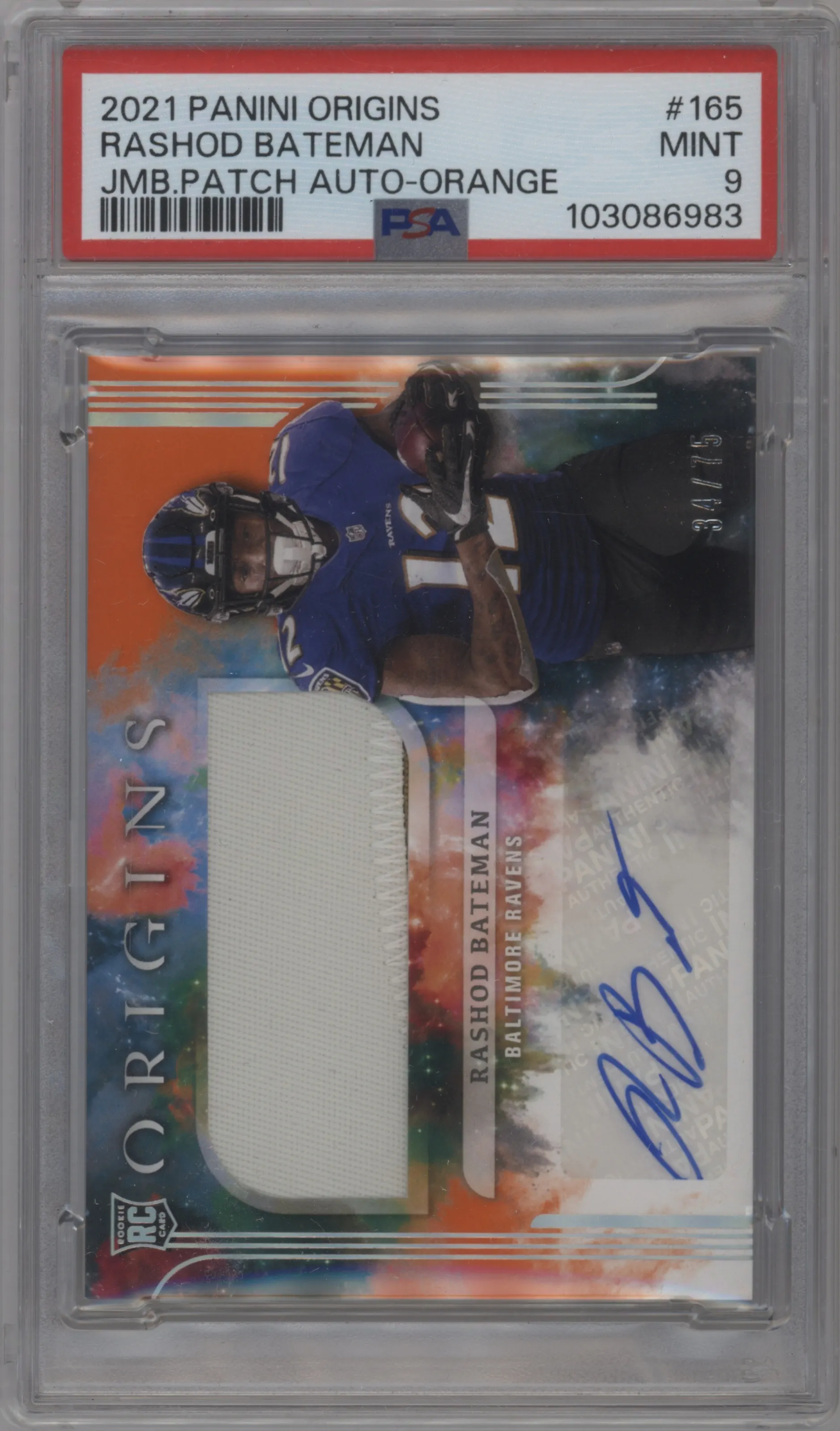 2021 Panini Origins Rke.Jumbo Jrsy.Au Rashod Bateman Orange PSA 9