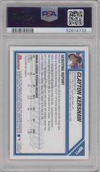 Clayton Kershaw from the 2007 Bowman set graded by PSA and given an overall grade of 10.