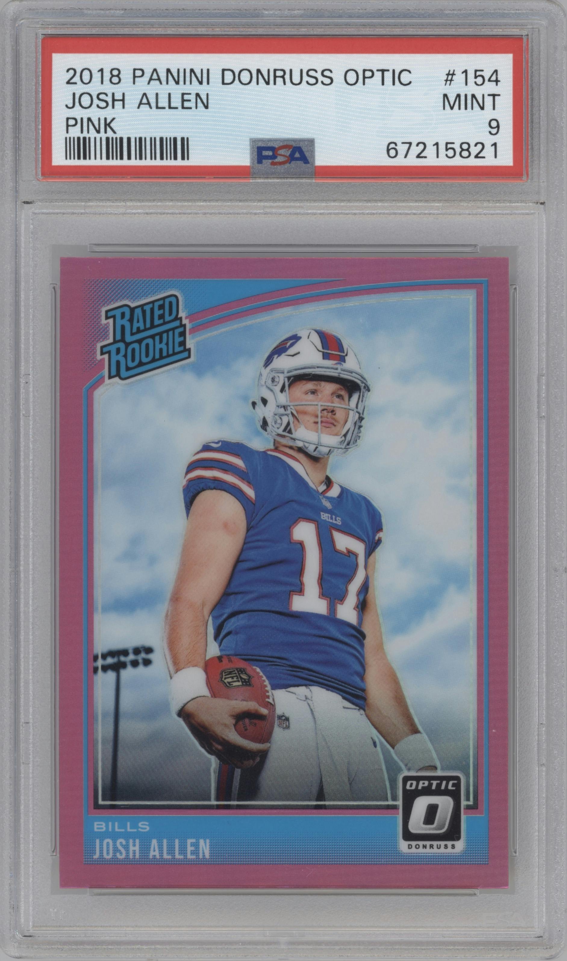 Josh Allen from the 2018 Panini Donruss Optic set featuring a Pink  parallel graded by PSA and given an overall grade of 9.