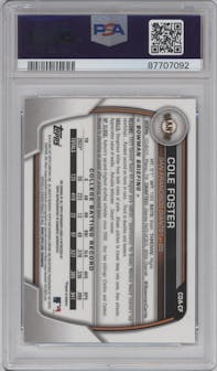 Cole Foster from the 2023 Bowman Draft set graded by PSA and given an overall grade of 10.