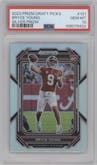 Bryce Young from the 2023 Panini Prizm Draft Picks set featuring a Silver Prizm parallel graded by PSA and given an overall grade of 10.