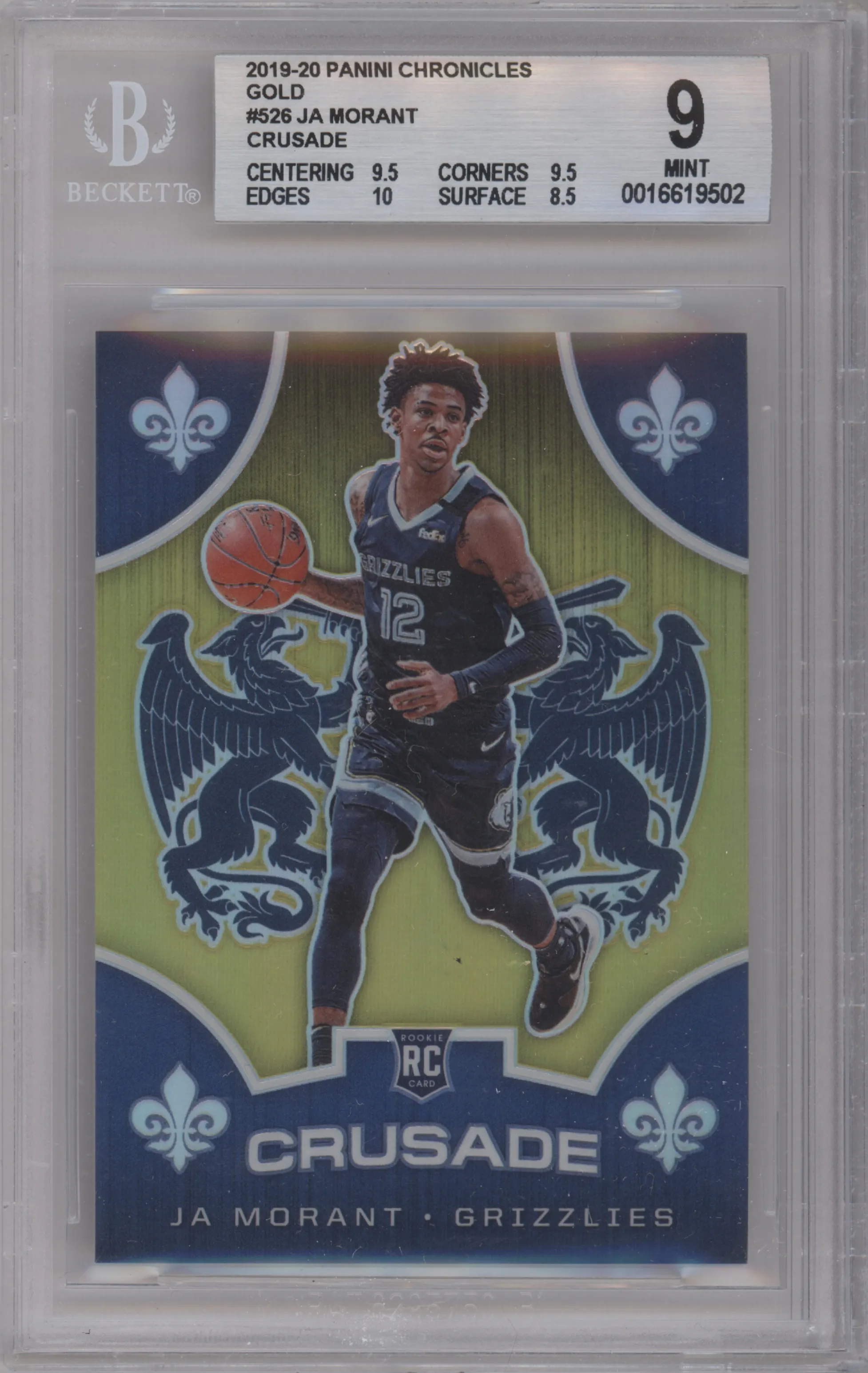 2019 Panini Chronicles Crusade Ja Morant Gold BGS 9