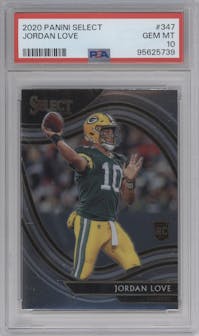 Jordan Love from the 2020 Panini Select set graded by PSA and given an overall grade of 10.