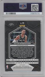 Victor Wembanyama from the 2023-24 Panini Mosaic set featuring a Genesis parallel graded by PSA and given an overall grade of 10.