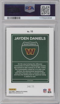 Jayden Daniels from the 2024 Donruss Optic set featuring a Black Pandora parallel graded by PSA and given an overall grade of 9.