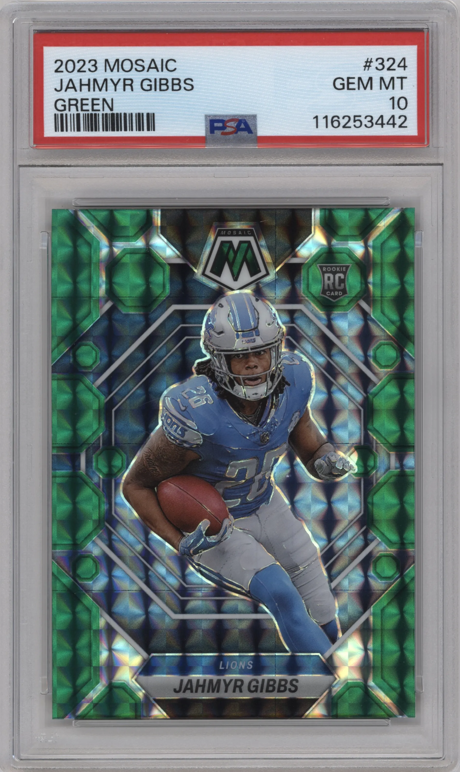 2023 Panini Mosaic Jahmyr Gibbs Green Mosaic #324 PSA 10