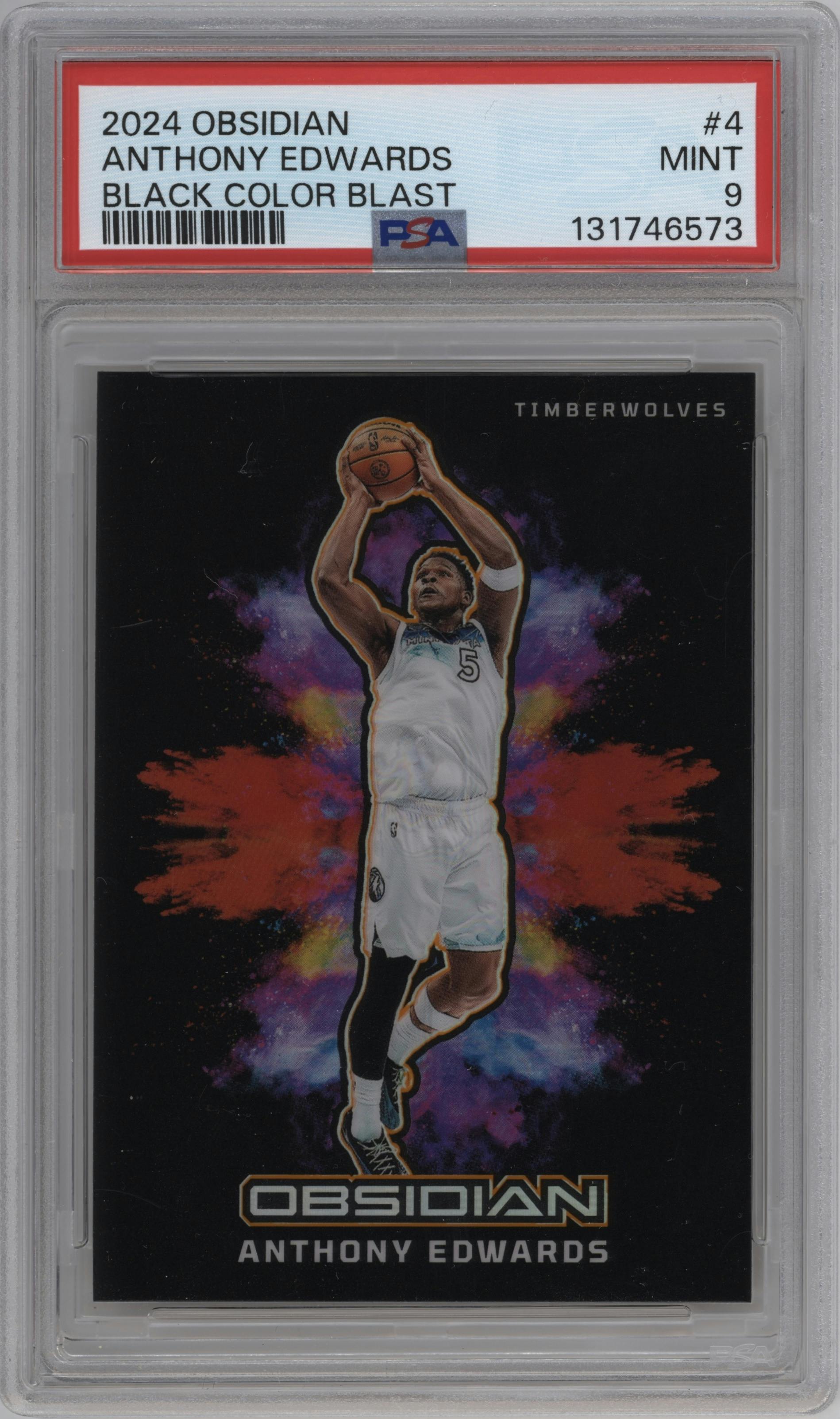 Anthony Edwards from the 2024-25 Panini Obsidian set graded by PSA and given an overall grade of 9.